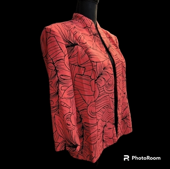 Perceptions New York Jacket, Blazer Red & Black Floral 100% polyester Size 10 - Picture 2 of 6
